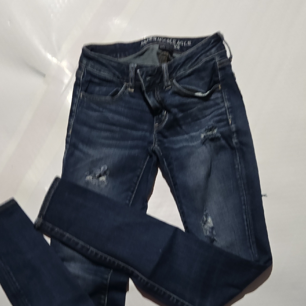 American Eagle Outfitters Dark Blue Skinny Distressed Jeans